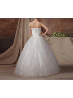 Organza Strapless Floor Length Ball Gown Wedding Dress with Pearls