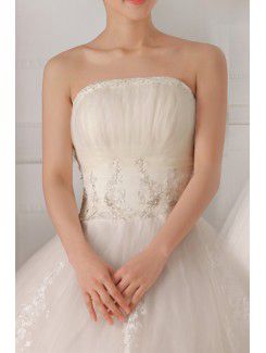 Tulle senza spalline palla abito da sposa abito con paillettes