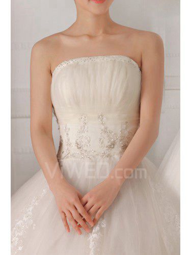 Tulle Strapless Floor Length Ball Gown Wedding Dress with Sequins