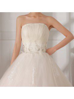 Tulle Strapless Floor Length Ball Gown Wedding Dress with Sequins