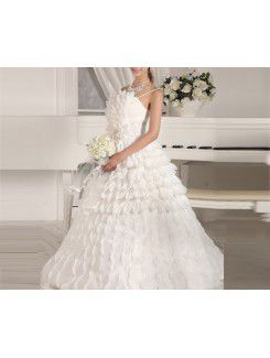 Tulle Spaghetti Floor Length Ball Gown Wedding Dress with Handmade Flowers