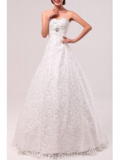 Lace Scoop Floor Length A-line Wedding Dress with Crystal