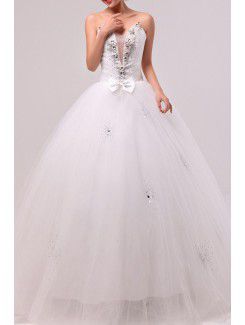 Organza scollo a v piano lunghezza palla abito abito da sposa con cristalli