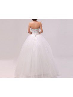 Organza V-neck Floor Length Ball Gown Wedding Dress with Crystal