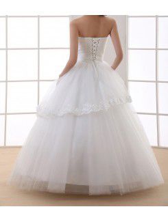 Organza Strapless Floor Length Ball Gown Wedding Dress with Handmade Flowers