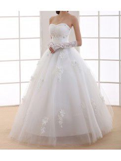 Organza Scoop Floor Length Ball Gown Wedding Dress with Handmade Flowers