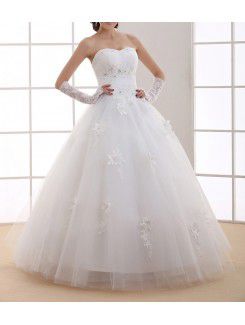 Organza Scoop Floor Length Ball Gown Wedding Dress with Handmade Flowers