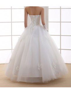 Organza Scoop Floor Length Ball Gown Wedding Dress with Handmade Flowers