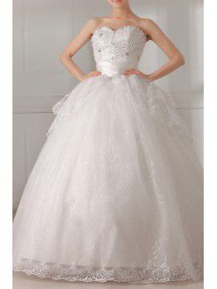 Organza Scoop Floor Length Ball Gown Wedding Dress with Sequins