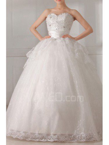 Organza Scoop Floor Length Ball Gown Wedding Dress with Sequins