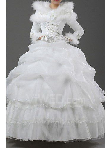 Satin Jewel Floor Length Ball Gown Wedding Dress with Handmade Flowers