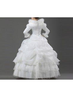 Satin Jewel Floor Length Ball Gown Wedding Dress with Handmade Flowers