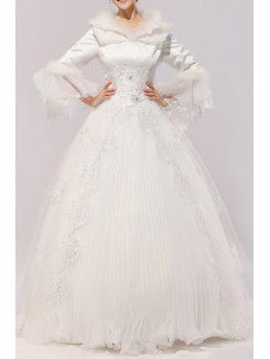 Tulle Jewel Floor Length Ball Gown Wedding Dress with Sequins