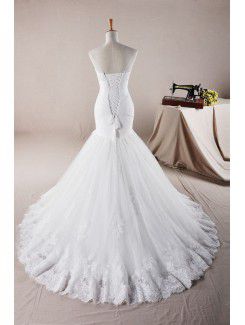 Lace Strapless Sweep Train Mermaid Wedding Dress with Sequins