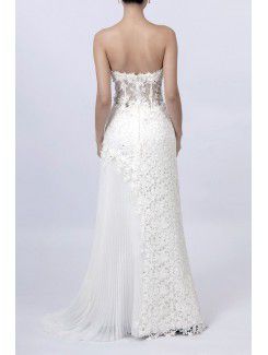 Organza Strapless Sweep Train Sheath Wedding Dress with Crystal