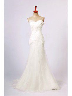 Organza senza spalline sweep treno abito da sposa sirena