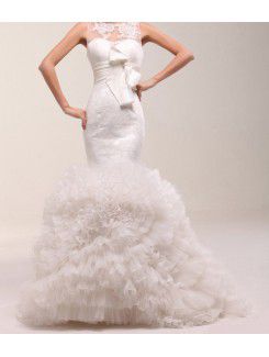 Lace Jewel Floor Length Mermaid Wedding Dress