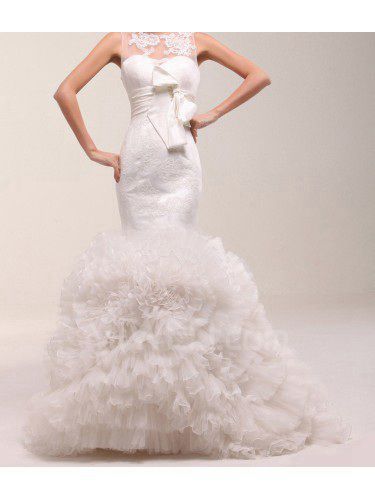 Lace Jewel Floor Length Mermaid Wedding Dress