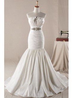 Satin bretelles balayage train robe de mariée sirène avec cristal