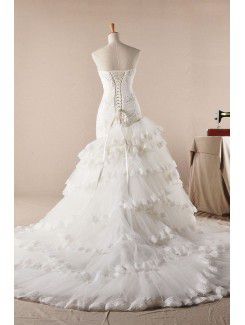 Tulle Strapless Sweep Train Mermaid Wedding Dress with Crystal