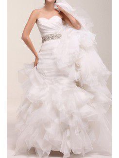 Organza Sweetheart Chapel Train Mermaid Wedding Dress with Beading