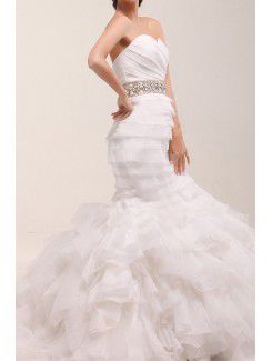 Organza Sweetheart Chapel Train Mermaid Wedding Dress with Beading