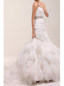 Organza Sweetheart Chapel Train Mermaid Wedding Dress with Beading