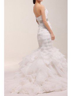 Organza Sweetheart Chapel Train Mermaid Wedding Dress with Beading