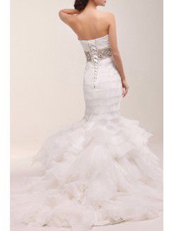 Organza Sweetheart Chapel Train Mermaid Wedding Dress with Beading