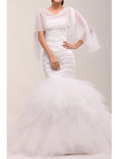 Net Scoop Sweep Train Mermaid Wedding Dress with Pearls