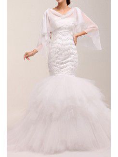 Net Scoop Sweep Train Mermaid Wedding Dress with Pearls