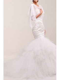 Net Scoop Sweep Train Mermaid Wedding Dress with Pearls