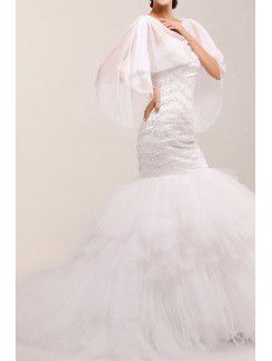 Net Scoop Sweep Train Mermaid Wedding Dress with Pearls