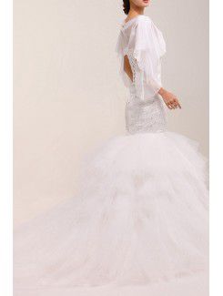 Net Scoop Sweep Train Mermaid Wedding Dress with Pearls