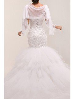 Net Scoop Sweep Train Mermaid Wedding Dress with Pearls