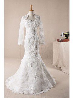 Train de lacet de balayage sweetheart robe de mariée sirène avec des perles