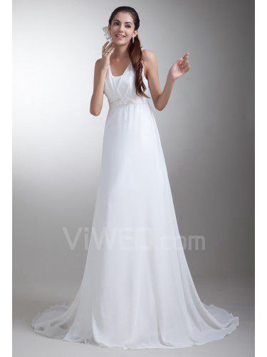 Chiffon cinghie sweep treno a-line abito da sposa ricamato