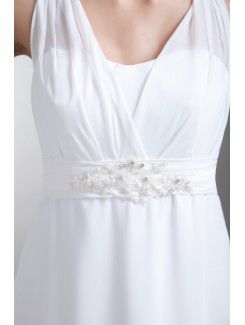 Chiffon Straps Sweep Train A-line Embroidered Wedding Dress