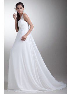 Chiffon Straps Sweep Train A-line Embroidered Wedding Dress