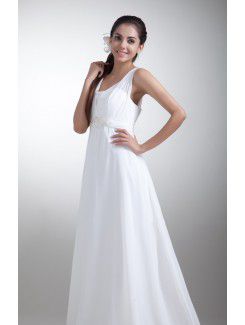 Chiffon Straps Sweep Train A-line Embroidered Wedding Dress