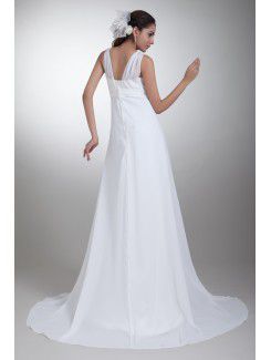 Chiffon Straps Sweep Train A-line Embroidered Wedding Dress