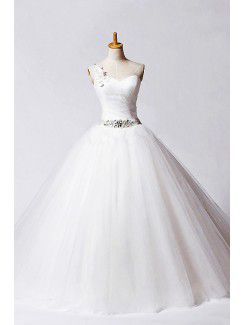 Net une épaule étage longueur robe de bal de mariage robe avec des perles