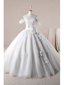 Net hors-la-épaule étage longueur robe de bal de mariage robe avec cristal