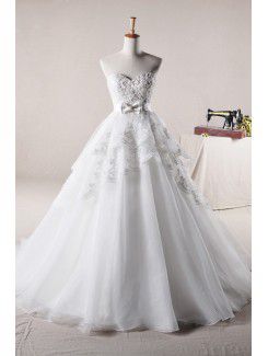 Органзы милая длина пола бальное платье свадебное платье с жемчугом