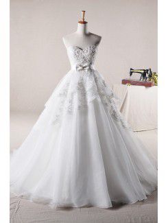 Organza comprimento pavimento querida bola vestido de casamento vestido com pérolas