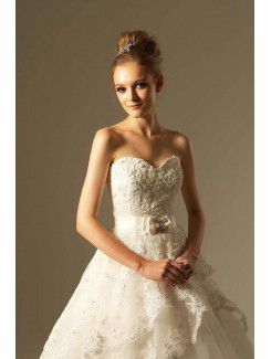 Organza Sweetheart Floor Length Ball Gown Wedding Dress with Pearls