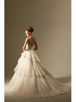 Organza Sweetheart Floor Length Ball Gown Wedding Dress with Pearls