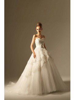 Organza Sweetheart Floor Length Ball Gown Wedding Dress with Pearls