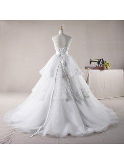 Organza Sweetheart Floor Length Ball Gown Wedding Dress with Pearls