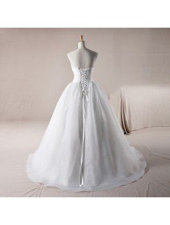 Lace Sweetheart Sweep Train Ball Gown Wedding Dress with Crystal